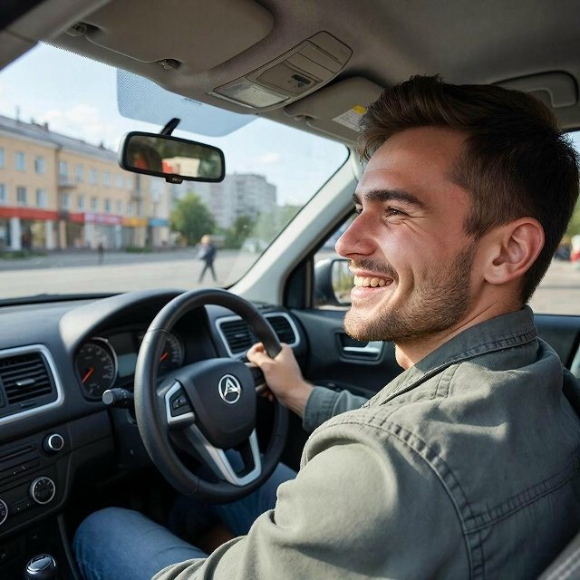Ученик автошколы «Вектор-М» за рулём учебной машины