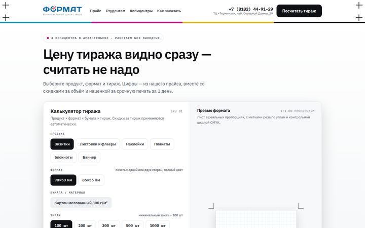 Концепт главной страницы: сеть копицентров, Архангельск